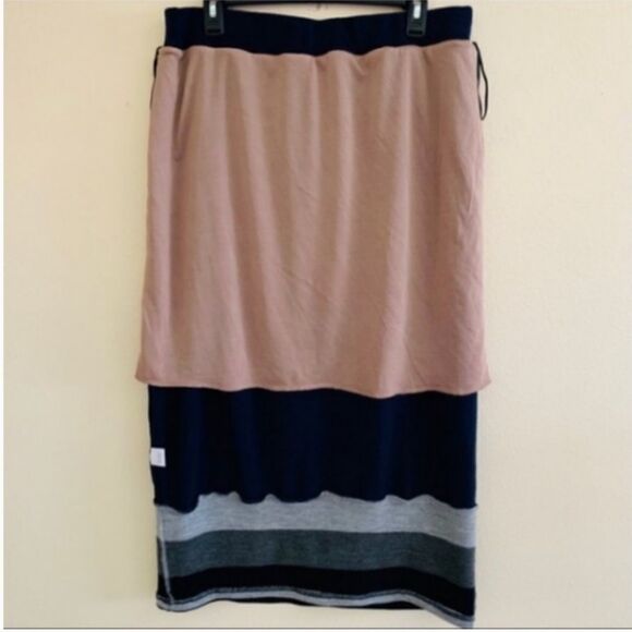 Lada Lucci womens plus 3x midi skirt navy stripe accent color block wool blend - Picture 8 of 8